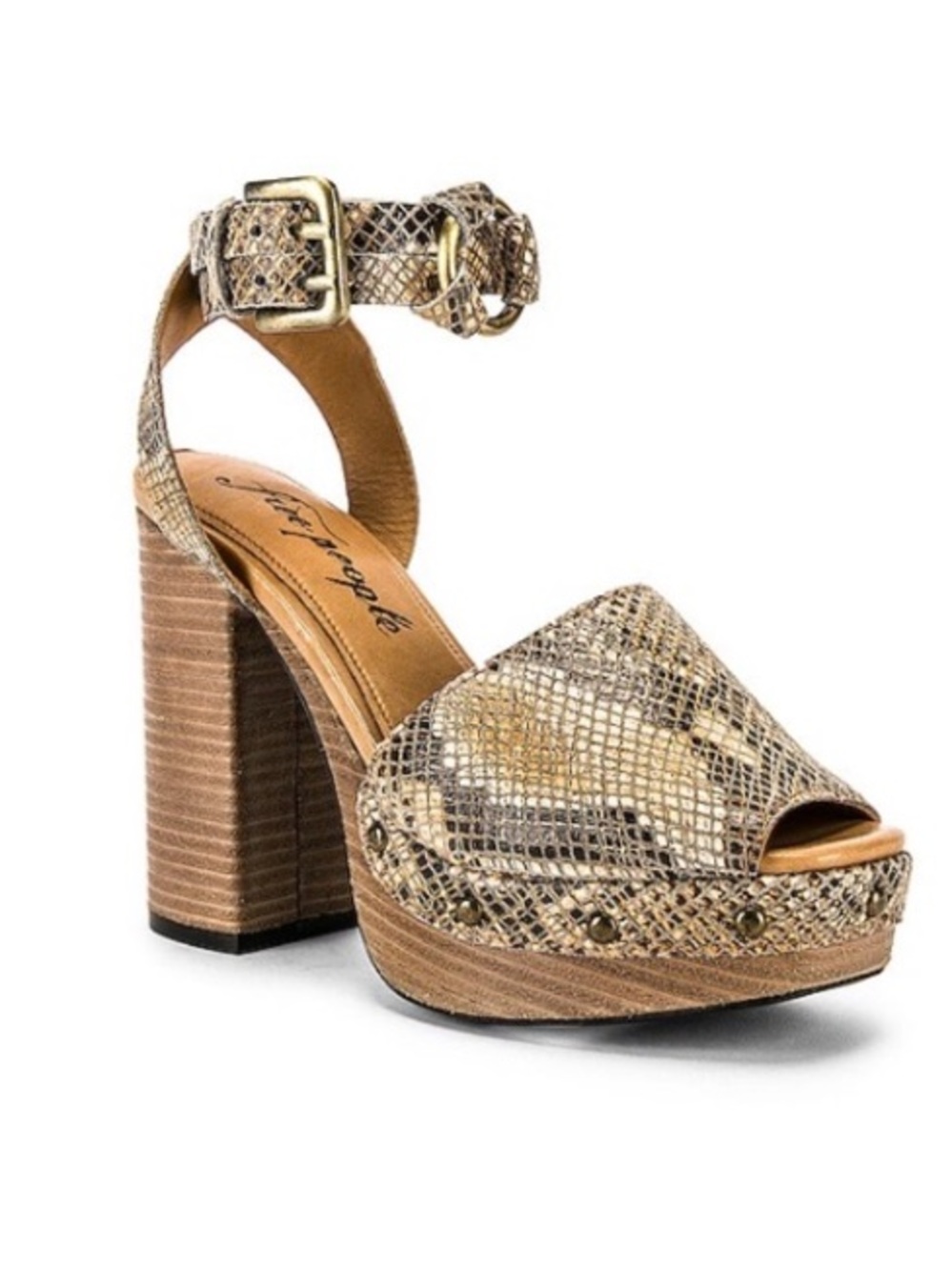 NWT Free People Justine Snake Print Leather Platform Sandals Sz 7.5/ 38